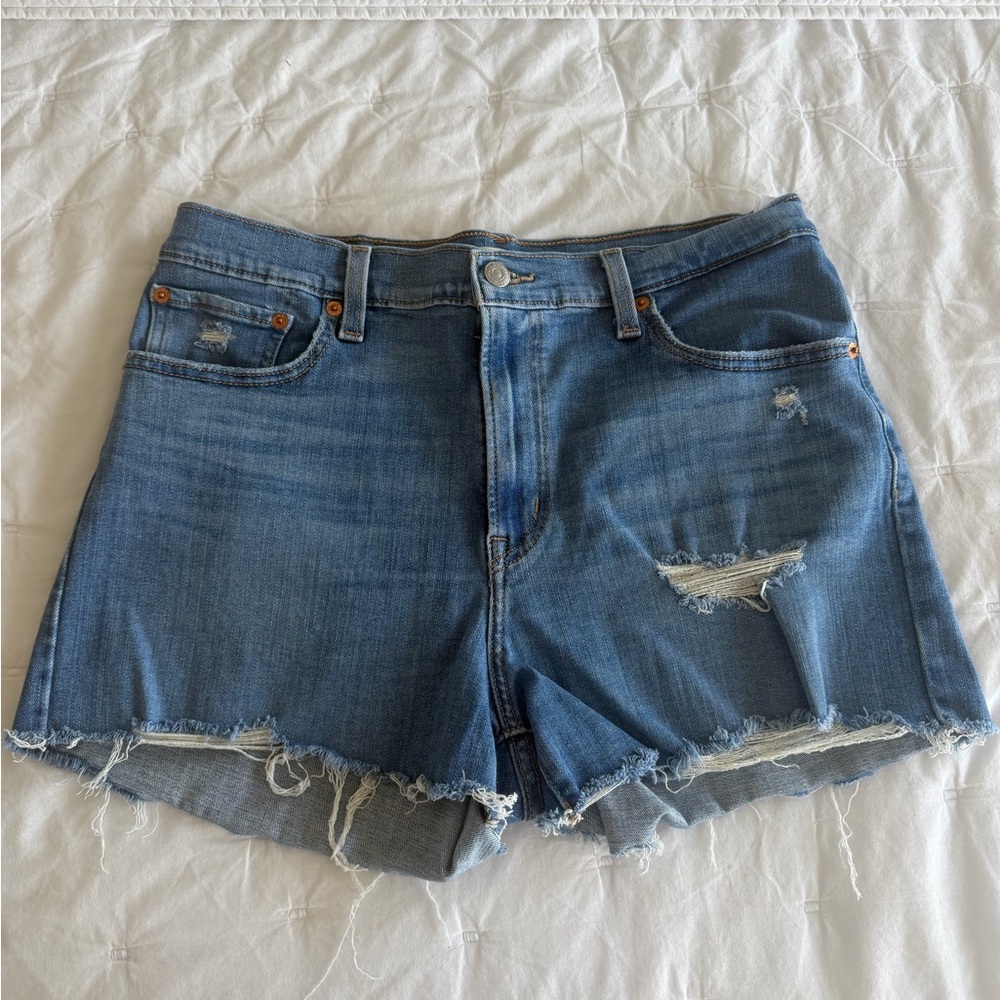 Levi's Medium Blue Cutoff Denim Shorts with Distressed Hem